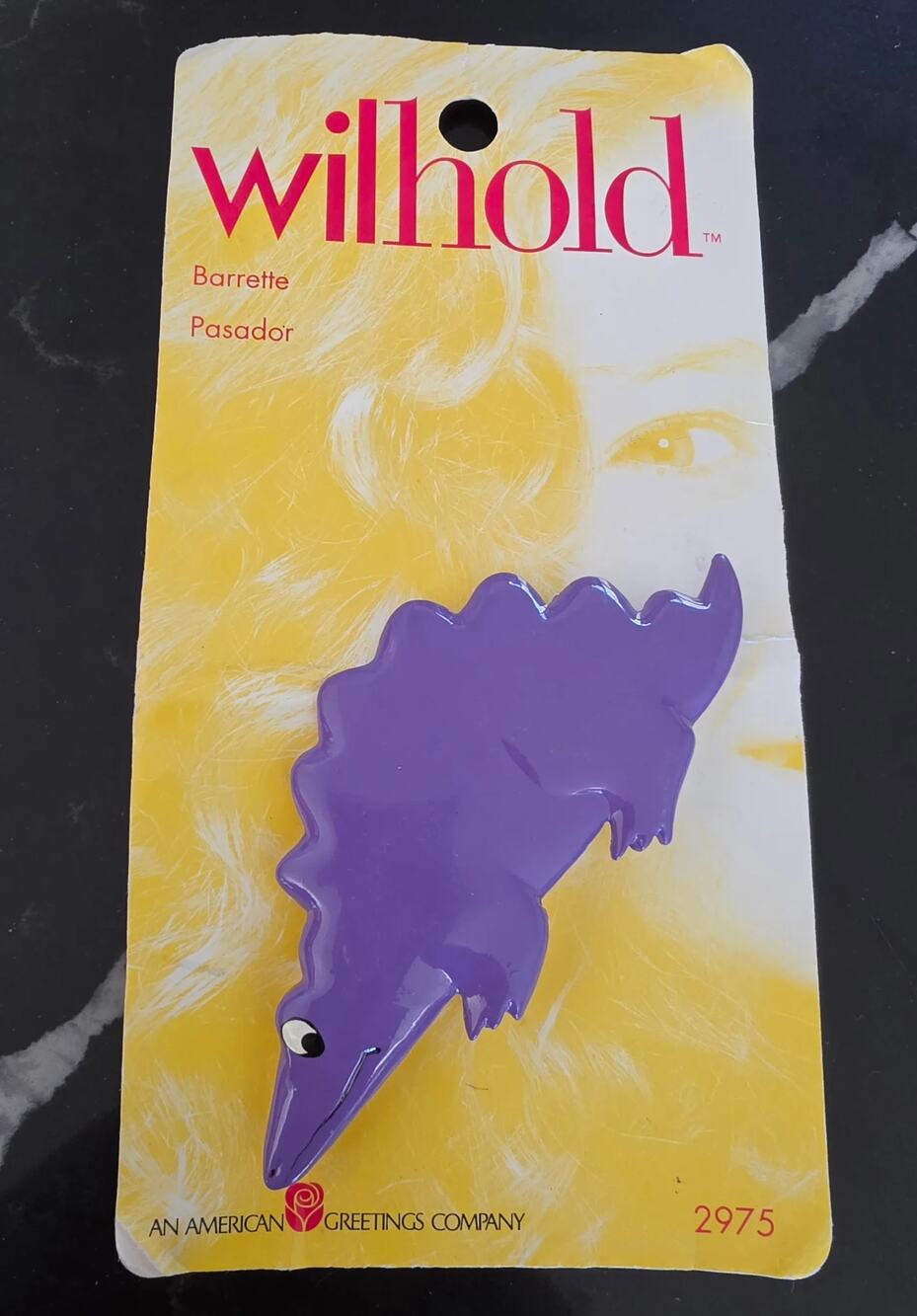 Vintage Wilhold Purple Dinosaur Barrette NOS Original Card 1980s 1990s Retro